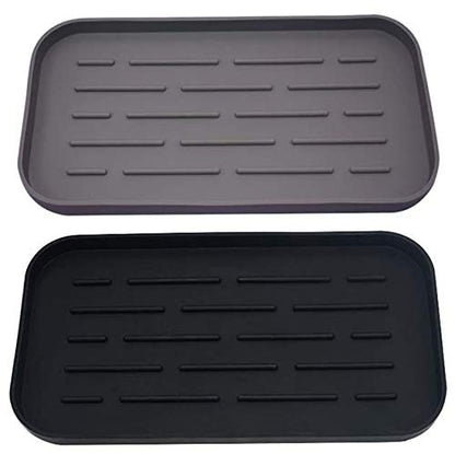  WeTest 2 Pack Premium Kitchen Sink Silicone Sponge Holder - Sink Organizer Tray For Soap Dispenser, Sponges, Scrubber (Black/Grey) (LJ-JSL-1127C1)