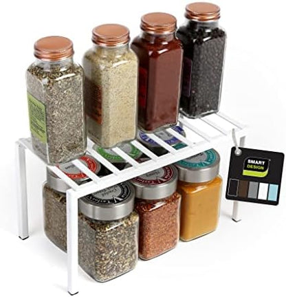  Smart Design Premium Cabinet Storage Shelf Rack - Large - 8.5 X 16 Inch - Steel Metal - Rust Resistant - Cupboard, Plate, Dish, Cup, Bathroom Counter And Pantry Organization Riser - Kitchen - Bronze