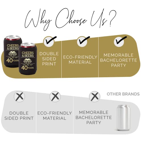  Cheers & Beers To 40 Years Can Coolers, 40th Birthday Party Coolies, Set Of 12, Black And Gold Thirtieth Birthday Cup Coolers, Perfect For Birthday Parties, Birthday Decorations (Regular)