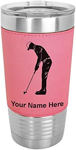  20oz Vacuum Insulated Tumbler Mug, Golfer Putting, Personalized Engraving Included (Faux Leather, Rustic)