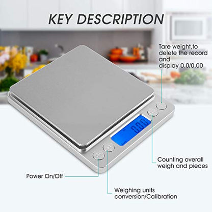  Gram Scale, Mafiti Kitchen Scale Digital Weight Mini Grams Jewelry Scale 3000gx0.5g With LCD Display Stainless Steel For Cooking Baking Jewelry Weight Postal (Battery No Include) 1Pack (Silver)