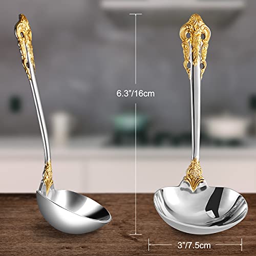  Luxury Gravy Ladle, 18/10 Stainless Steel, Gold Accent, Small Gravy Spoon For Home. Solid And Sturdy, Set Of 2, Dishwasher Safe