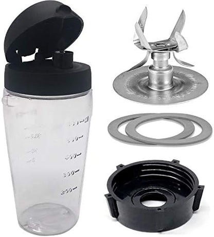  Blender Blend-N-Go Smoothie Kit: Ice Crusher Blade With Bottle Cup And Lid For Oster Blender Blend-N-Go Smoothie Blender (3, PETG+6 SS Blade)