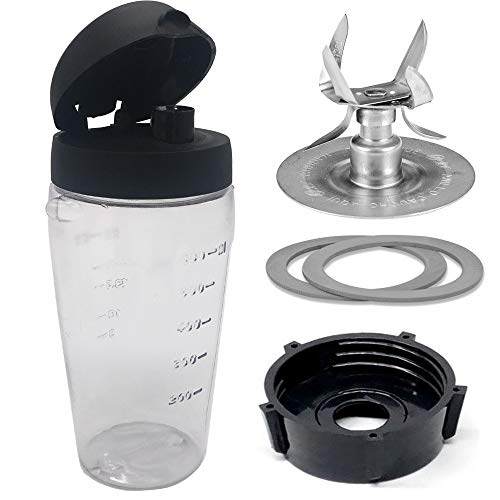  Blender Blend-N-Go Smoothie Kit: Ice Crusher Blade With Bottle Cup And Lid For Oster Blender Blend-N-Go Smoothie Blender (3, PETG+6 SS Blade)