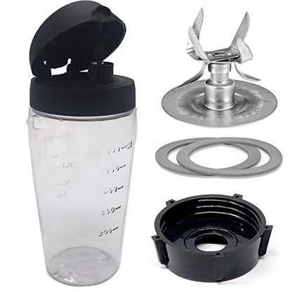  Blender Blend-N-Go Smoothie Kit: Ice Crusher Blade With Bottle Cup And Lid For Oster Blender Blend-N-Go Smoothie Blender (3, PETG+6 SS Blade)