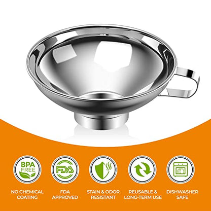  Canning Funnel For Kitchen Use, Wide Mouth Stainless Steel Funnel For Wide And Regular Mouth Mason Jar, Food Grade Metal Funnel For Filling Bottle, Large Funnel For All Liquid And Solid