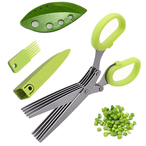  Herb Scissors Stripper Set,Multipurpose 5 Stainless Steel Blades,Safety Cover,Cleaning Comb,Herb Stripping Tool,4PCS Green Kitchen Cutting Shear Set For Chopping Basil Chive Parsley