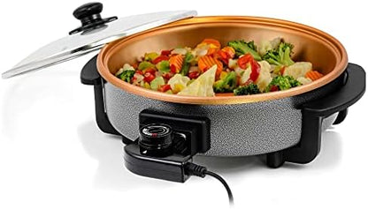  Vente Electric Skillet With Nonstick Coating And Glass Lid, 13 Inch Portable Kitchen Countertop Cooking Wok, Adjustable Temperature Control, Cool Touch Handle, Easy To Use And Clean, Copper SK3113CO