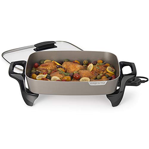 Presto Electric Skillet, 16", Grey Ceramic & Ceramic 22-inch Electric Griddle With Removable Handles, One Size, Black