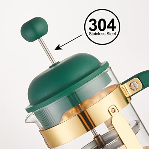  French Press Coffee & Tea Maker, 34 Ounce Coffee Press Coffee Maker, 304 Stainless Steel Heat Resistant High Boron Glass Easy To Clean (Dark Green, 34oz)