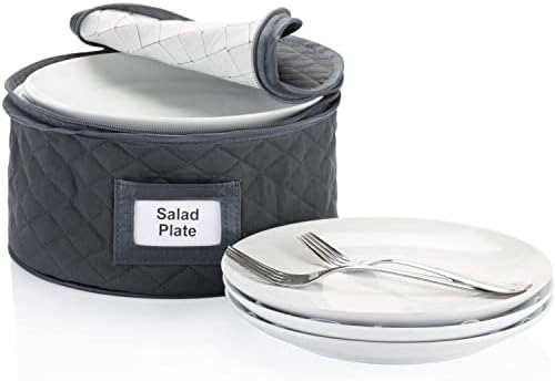  Fine China Storage - Set Of 4 Quilted Cases For Dinnerware Storage. Sizes: 12" - 10" - 8.5" And 7" Long - Gray - Quilted Fabric Container With 48 Felt Plate Separators Included