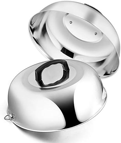  Cheese Melting Dome Set Of 2, Leonyo 12" Metal Steam Basting Cover For Griddle Grill, Stainless Steel Griddle Accessories For BBQ Flat Top Kitchen Cooking Hamburger, Dishwasher Safe, Heat Proof Handle