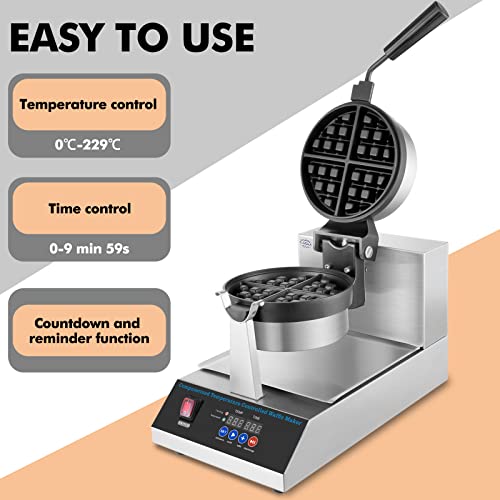  Commercial Waffle Maker Belgian Waffle Machine Flip Iron For Hotel Restaurant Snack Bar PID Control Programmable110Volts 1200watt Commercial3meterpower Cord