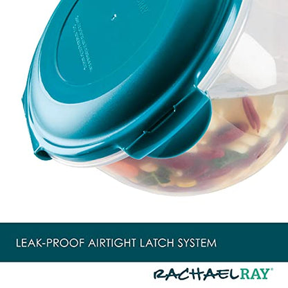  Leak-Proof Nestable Container Food Storage Bin Set, 10-Piece Round, Teal Lid