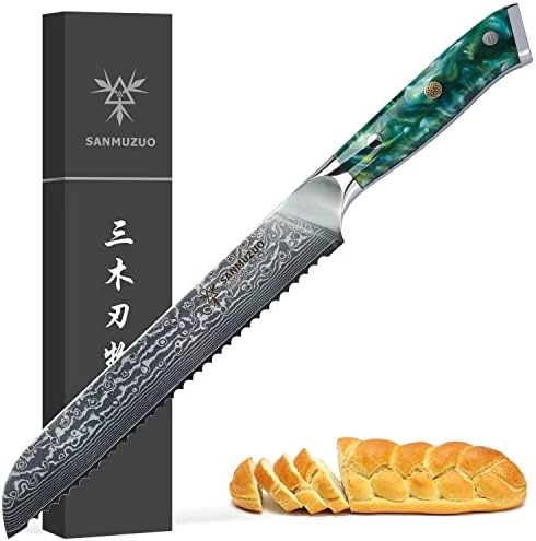  8” Bread Knife Serrated Blade- Damascus Steel & Resin Handle - Xuan Series(Sapphire Blue)