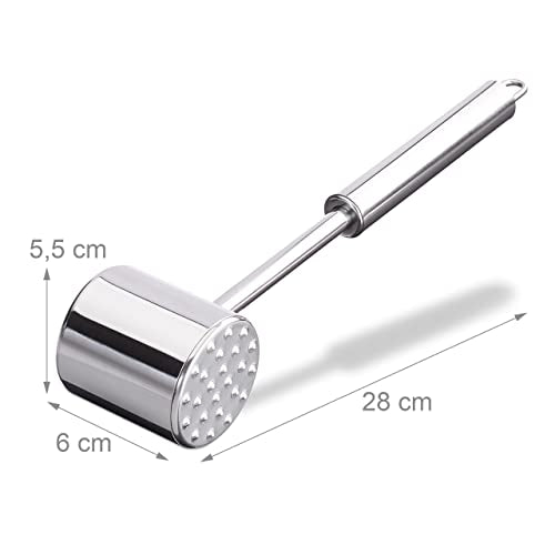  Professional Double-Sided Stainless Steel Meat Tenderiser, 28 Cm Long, Silver