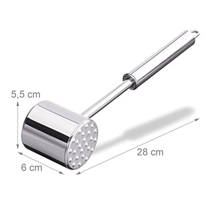  Professional Double-Sided Stainless Steel Meat Tenderiser, 28 Cm Long, Silver