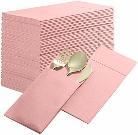 Disposable Linen-Feel Dinner Napkins With Built-in Flatware Pocket, 50-Pack BLACK Prefolded Cloth Like Paper Napkins For Dinner, Wedding Or Party