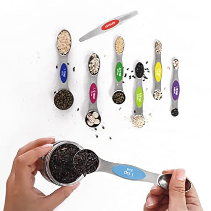  Magnetic Measuring Spoons Set Stainless Steel With Leveler,Multicolors Measuring Cups And Spoon Set Kitchen Gadgets Apartment Essentials Fits In Spice Jars,Stackable Metal Tablespoon Spoon For Baking