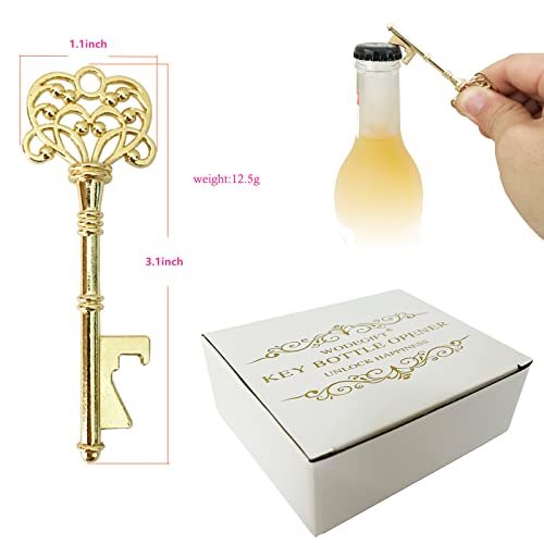  20 PCS Key Bottle Openers,Vintage Skeleton Key Bottle Opener,Wedding Favors Bottle Opener With 20Pcs Tag Cards And 20Pcs Key Chains(Gold)