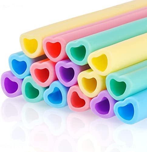 Reusable Silicone Drinking Straws 15 Pack, Heart Shaped Straws With 2pcs CLeaner Brushes For Smoothies Tumblers Cocktail MilkShake, DishWasher Safe