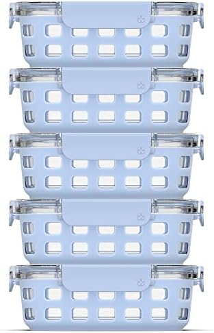  Duraglass Meal Prep Sets- Glass Food Storage Containers With Silicone Sleeves And Airtight BPA-Free Plastic Lids, Dishwasher, Microwave, And Freezer Safe
