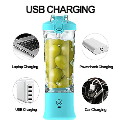  Blend 2 Portable Blender For Shakes And Smoothies,20oz Travel Juice Blender Cup, Baby Food Crush Ice Frozen Mixing With 6 Blades 4000mAh Rechargeable Battery,for Home, Travel, Office (Light Blue)