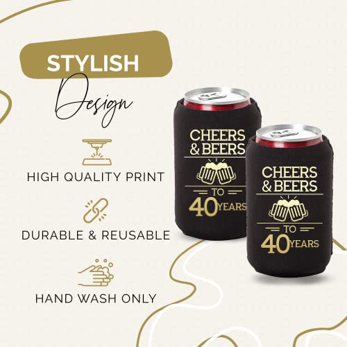  Cheers & Beers To 40 Years Can Coolers, 40th Birthday Party Coolies, Set Of 12, Black And Gold Thirtieth Birthday Cup Coolers, Perfect For Birthday Parties, Birthday Decorations (Regular)