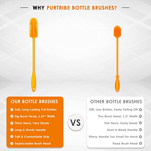 Silicone Bottle Brush, Water Bottle Cleaner Brush With Long Handle, Perfect For Cleaning Narrow Neck Containers, Vacuum Sports Bottle, Tumblers, Flask, Glassware (1 Pack, Orange)