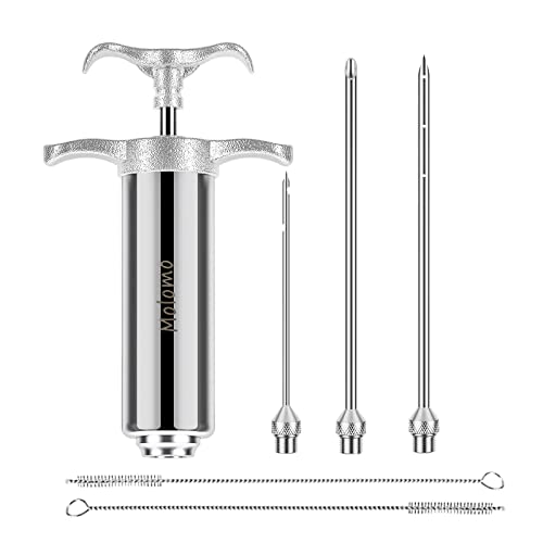  Molomo Meat Injector, 304 Stainless Steel Meat Injector Syringe With 3 Professional Needles, 2-oz Marinade Seasoning Injector For Meats, Turkey, Grill Smoker Barbecue