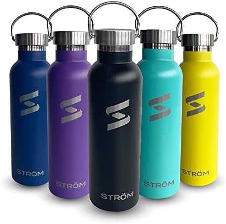  Trom 32oz Black Stainless Steel Water Bottle, Free Cleaning Brush, Plastic Free, BPA Free, Vacuum Insulated, 32 Ounce Healthy, Double Walled, Thermos, All Metal