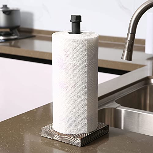  Industrial Brass Metal Pipe Paper Towel Holder Stand Kitchen Countertop Paper Towel Dispenser With Torched Solid Wood Base
