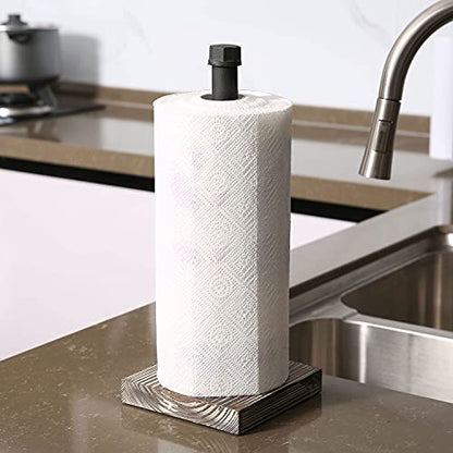  Industrial Brass Metal Pipe Paper Towel Holder Stand Kitchen Countertop Paper Towel Dispenser With Torched Solid Wood Base