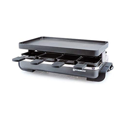  KF-77041 Classic 8-Person Raclette Party Grill With Reversible Cast Aluminum Non-Stick Grill Plate/Crepe Top, Black