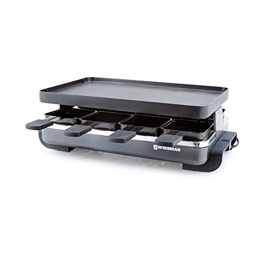  KF-77041 Classic 8-Person Raclette Party Grill With Reversible Cast Aluminum Non-Stick Grill Plate/Crepe Top, Black