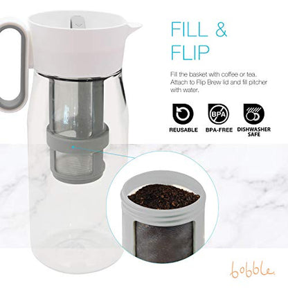  Flip Brew By Zing Anything, Instant Iced Tea Maker, Cold Brew Coffee Maker, Two-in-One Cold Brew Coffee Or Tea Maker, Multi-Purpose Pitcher, Dishwasher Safe, BPA/EA Free Tritan, 48 Oz., White