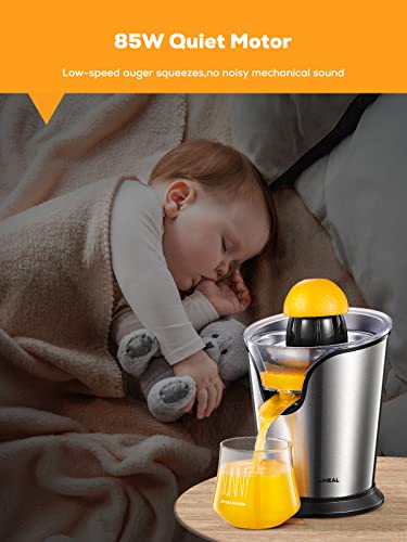  Iheal Electric Citrus Juicer, Orange Juicer Squeezer With Two Interchangeable Cones Suitable For All Size Of Citrus Fruits, Anti-drip Spout And Ultra Quiet Motor, BPA Free, Brushed Stainless Steel
