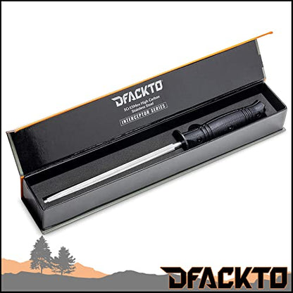  Premium Rugged 8 Inch Honing Steel For Kitchen And Camping, Stainless Steel, G10 Handles, Black, Cutlery, Tactical Knife Sharpener