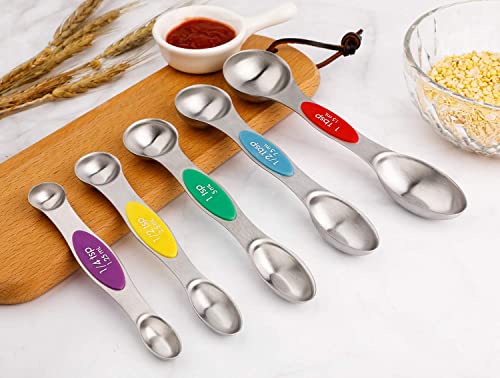  Magnetic Measuring Spoons Stainless Steel Teaspoon And Tablespoon Measurement Spoon Set Of 5 For Dry And Liquid Ingredients