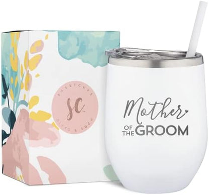  Mother Of The Bride Engraved Stainless Steel Tumbler Cup With Lid And Straw - Gift For Mom - Bride, Bridal Shower, Wedding, Engagement Party - Mom's Travel Tumbler - Travel Mug For Bride's Mom