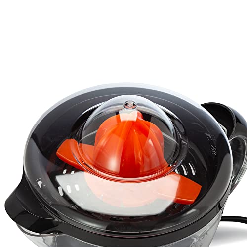  BPA-Free Electric Citrus Juicer Extractor, Compact Volume Pulp Control, Oranges, Lemons, Limes, Grapefruits With Easy Pour Spout, 40oz, Includes Two Juicing Cones, Black