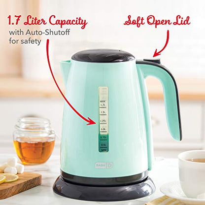 Dash Ash Easy Electric Kettle + Water Heater With With Rapid Boil, Cool Touch Handle, Cordless Carafe + Auto Shut Off For Coffee, Tea, Espresso & More, 57 Oz. / 1.7L - Aqua