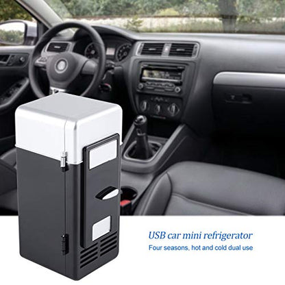  Mini Portable Compact Personal Fridge Cooler USB Office Dual-Use Portable Refrigerator Drink Cooler For Home Office Car Dorm(Black)