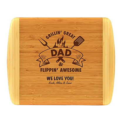  Dad Gift – PERSONALIZED Bamboo Cutting Board Custom Engraved Grillin Great Flippin Awesome Fathers Day Birthday Christmas Gift For Daddy Best Dad Ever Poppop Pops Gifts From Kids Children (11.5x13.5)