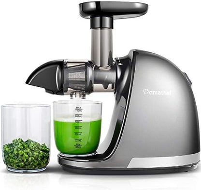  Masticating Juicer Machines, AMZCHEF Slow Cold Press Juicer With Reverse Function, High Juice Yield, Easy Clean With Brush,Recipes For High Nutrient Fruits And Vegetables, Gray(Updated)