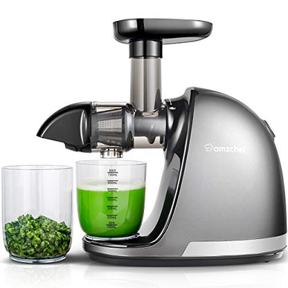  Masticating Juicer Machines, AMZCHEF Slow Cold Press Juicer With Reverse Function, High Juice Yield, Easy Clean With Brush,Recipes For High Nutrient Fruits And Vegetables, Gray(Updated)
