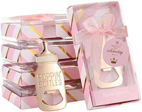  12 Pcs Pink Princess Baby Shower Favors For Girl,POPPINS'BOTTLE Bottle Opener Baby Shower Favor For Guests Girl Baby Shower Decoration Goodiebag Supplies (Pink And Gold, 12)