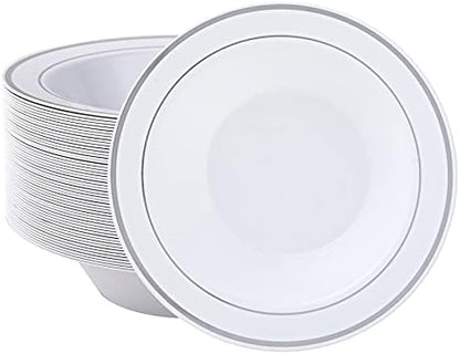  50PCS Plastic Bowls With Gold Rim-12oz Disposable Soup Bowls, Christmas Thanksgiving Premium Dessert Salad Bowls For Wedding/Party