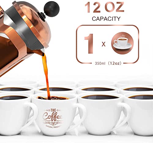  French Press Coffee Maker, Stainless Steel Small French Press 12 Oz Glass 4 Level Filtration System, Durable Heat Resistant Borosilicate Coffee Presser Single Cup