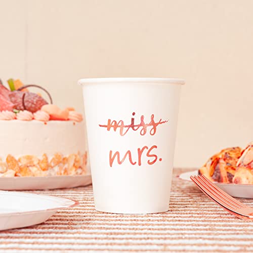  Rose Gold Miss To Mrs Napkins Plates Cups Set For Bridal Shower Engagement Bachelorette Party Decorations Supplies, Disposable Tableware Set Of 24 (9" & 7" Plates, Luncheon Napkin, 9oz Cups)